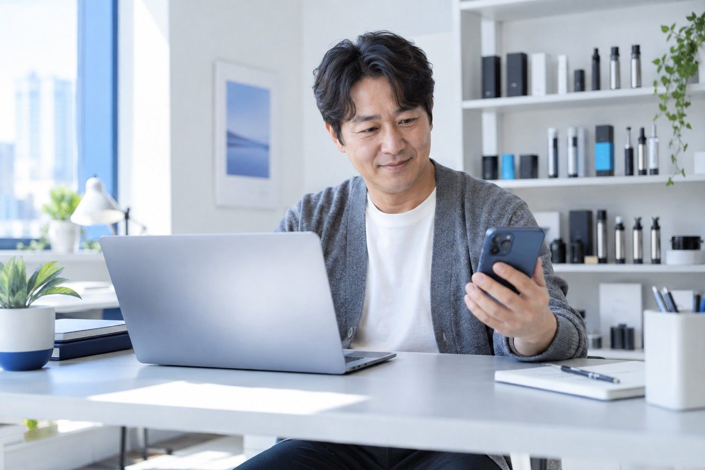 밝은 업무 공간에서 노트북을 사용하는 남성 — 쇼핑몰 PG 수수료 정산 주기정산 주기, 요율만큼 따져 보세요. 연락 주시면 매입 날짜에 맞는 주기를 같이 고릅니다.